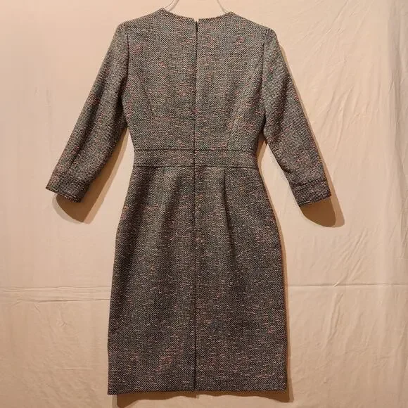 J.Crew Sz 2 Tweed Gray Pink Career Dress Lined Dress Professional Modest Church - Picture 5 of 10